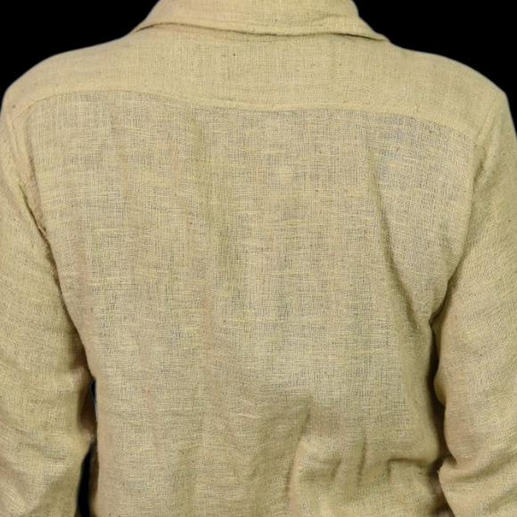 Vintage Cotton Button Down Shirt Tan Oatmeal Woven Gauze India Casual Small Mens - Picture 12 of 15